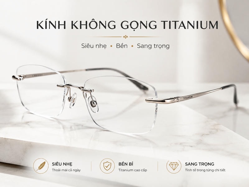 Kính không gọng titanium siêu nhẹ bền bỉ và sang trọng phù hợp đeo hằng ngày