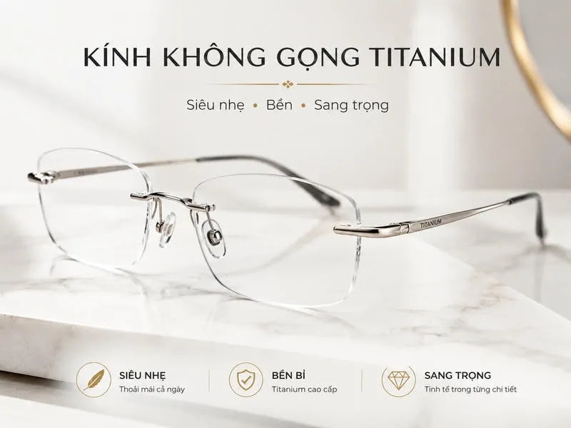Kính không gọng titanium siêu nhẹ bền bỉ và sang trọng phù hợp đeo hằng ngày