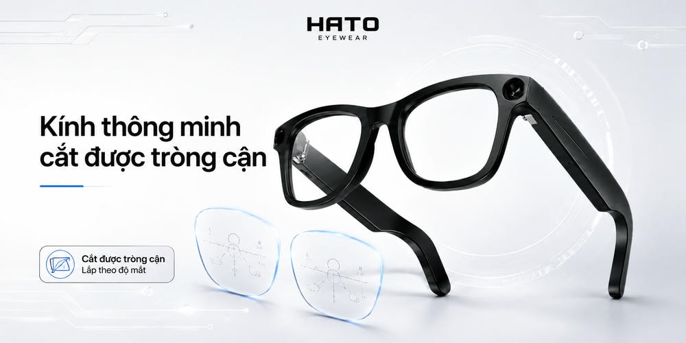 Kính thông minh cắt được tròng cận theo độ mắt tại Hato Eyewear, phù hợp cho người cận thị muốn sử dụng kính AI hằng ngày.