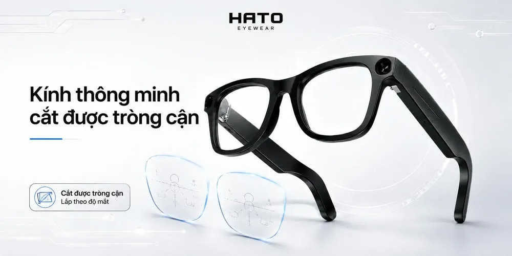 Kính thông minh cắt được tròng cận theo độ mắt tại Hato Eyewear, phù hợp cho người cận thị muốn sử dụng kính AI hằng ngày.