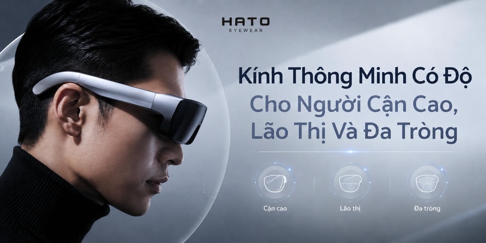 Ảnh đại diện bài viết kính thông minh có độ cho người cận cao, lão thị và đa tròng tại Hato Eyewear, thiết kế hiện đại, hỗ trợ nhiều nhu cầu thị lực.