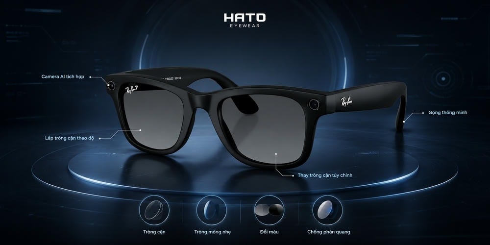 Kính thông minh có camera AI tích hợp, hỗ trợ lắp tròng cận tùy chỉnh, tròng mỏng nhẹ, đổi màu và chống phản quang