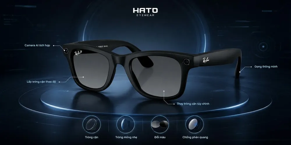 Kính thông minh có camera AI tích hợp, hỗ trợ lắp tròng cận tùy chỉnh, tròng mỏng nhẹ, đổi màu và chống phản quang