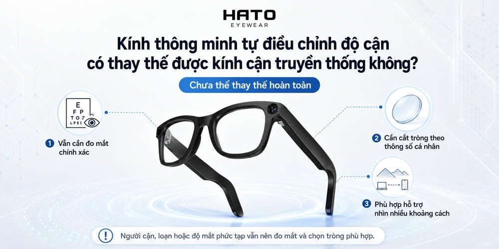 Ảnh minh họa kính thông minh tự điều chỉnh độ cận, giải thích vì sao công nghệ này hiện chưa thể thay thế hoàn toàn kính cận truyền thống và vẫn cần đo mắt, cắt tròng theo thông số cá nhân.