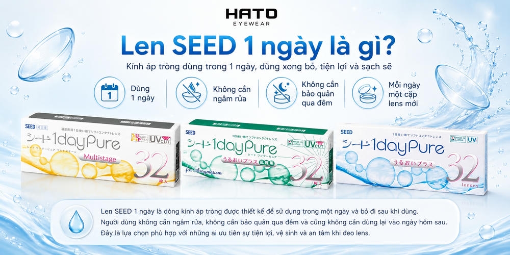Ảnh minh họa Len SEED 1 ngày là kính áp tròng dùng một lần trong ngày, dùng xong bỏ, không cần ngâm rửa hay bảo quản qua đêm, tiện lợi và sạch sẽ.