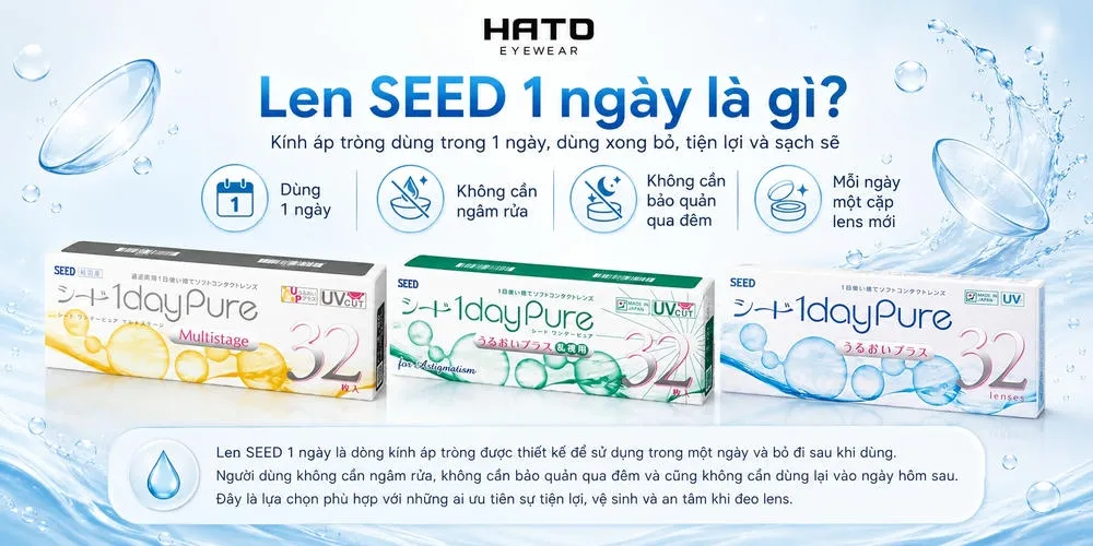 Ảnh minh họa Len SEED 1 ngày là kính áp tròng dùng một lần trong ngày, dùng xong bỏ, không cần ngâm rửa hay bảo quản qua đêm, tiện lợi và sạch sẽ.