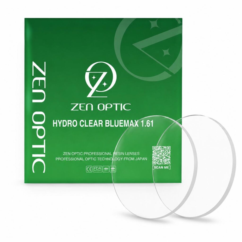 Tròng kính Zen Optic Hydro Clear Bluemax 1.61 chống ánh sáng xanh, chiết suất mỏng nhẹ và trong suốt