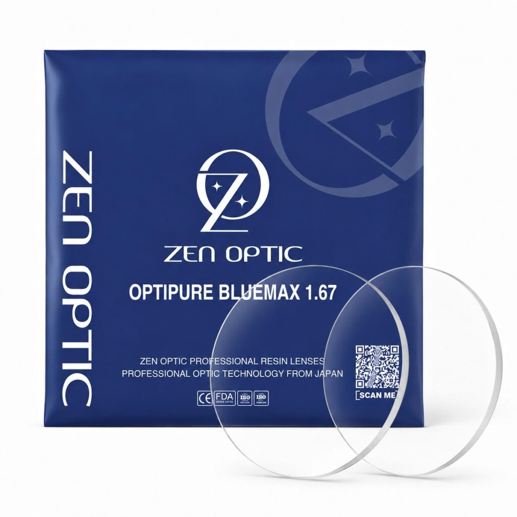Tròng kính Zen Optic Optipure Bluemax 1.67 chống ánh sáng xanh, chiết suất cao, mỏng nhẹ và trong suốt