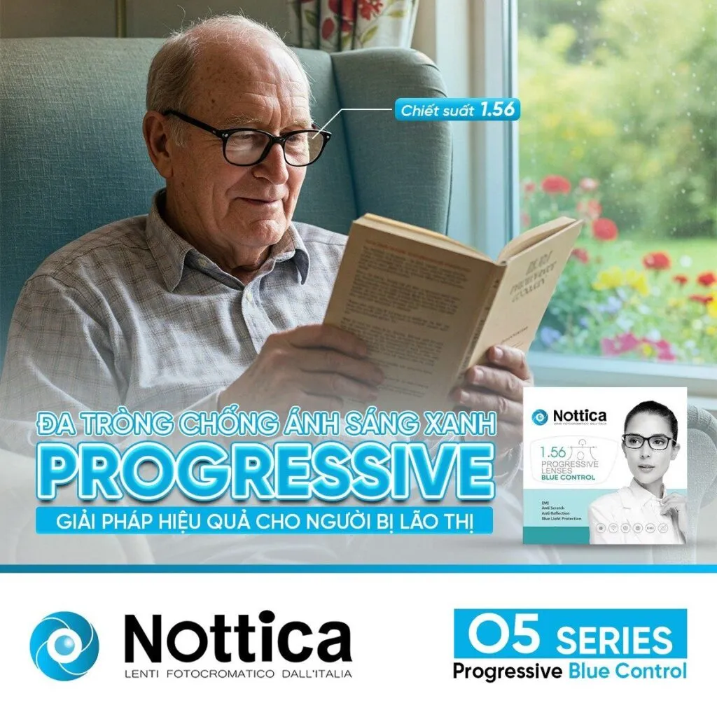Tròng kính Nottica O5 Progressive Blue Control 1.56 cho người lão thị