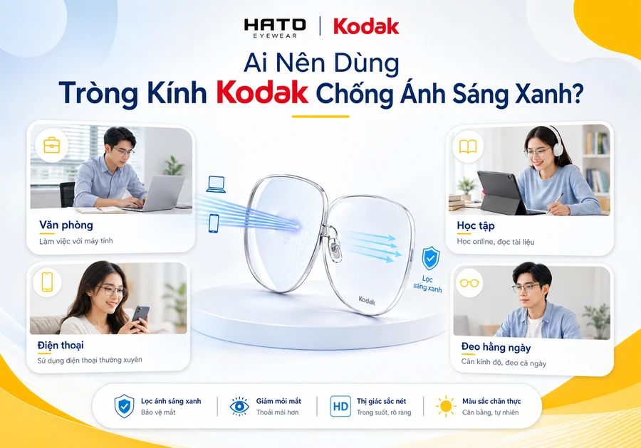 Ai nên dùng tròng kính Kodak chống ánh sáng xanh gồm dân văn phòng, học sinh sinh viên, người dùng điện thoại thường xuyên và người đeo kính hằng ngày.