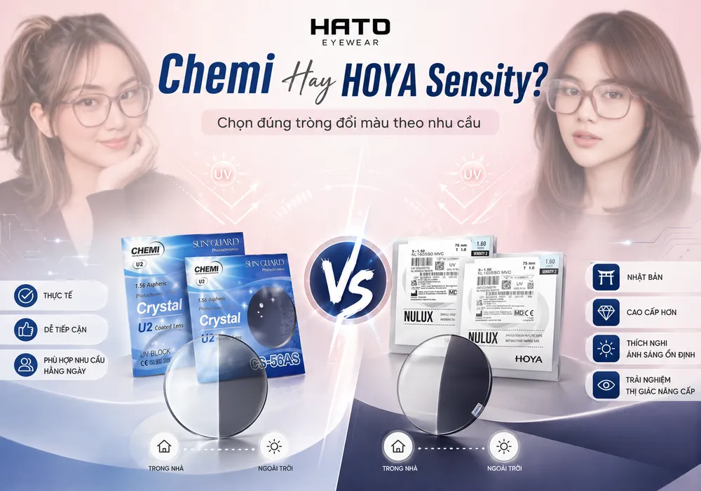 So sánh tròng kính đổi màu Chemi và HOYA Sensity, nên chọn loại nào phù hợp nhu cầu