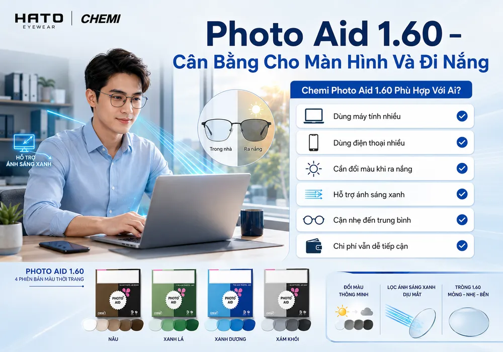 Chemi Photo Aid 1.60 phù hợp với người dùng màn hình nhiều, cần hỗ trợ ánh sáng xanh, đổi màu khi ra nắng và chi phí dễ tiếp cận.