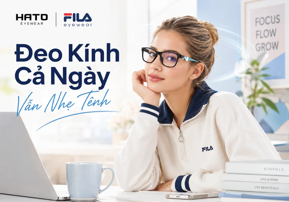Ảnh đại diện blog về trải nghiệm đeo gọng kính Fila chính hãng cả ngày vẫn nhẹ tênh, thoải mái, thời trang và phù hợp sử dụng hằng ngày tại Hato Eyewear.