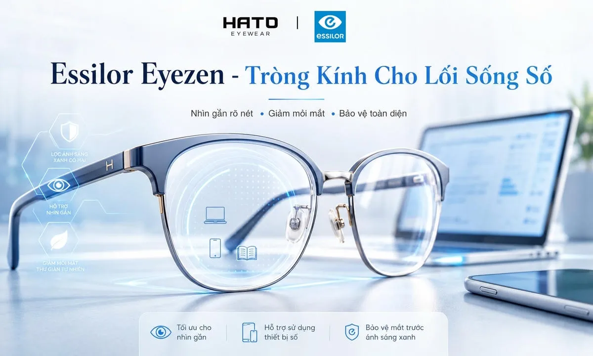 Tròng kính Essilor Eyezen cho lối sống kỹ thuật số tại HATO Eyewear.