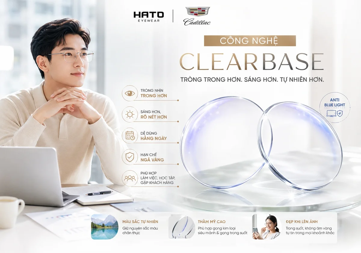 Công nghệ ClearBase giúp tròng kính Cadillac Lens trong hơn, sáng hơn và hạn chế ngả vàng khi chống ánh sáng xanh.
