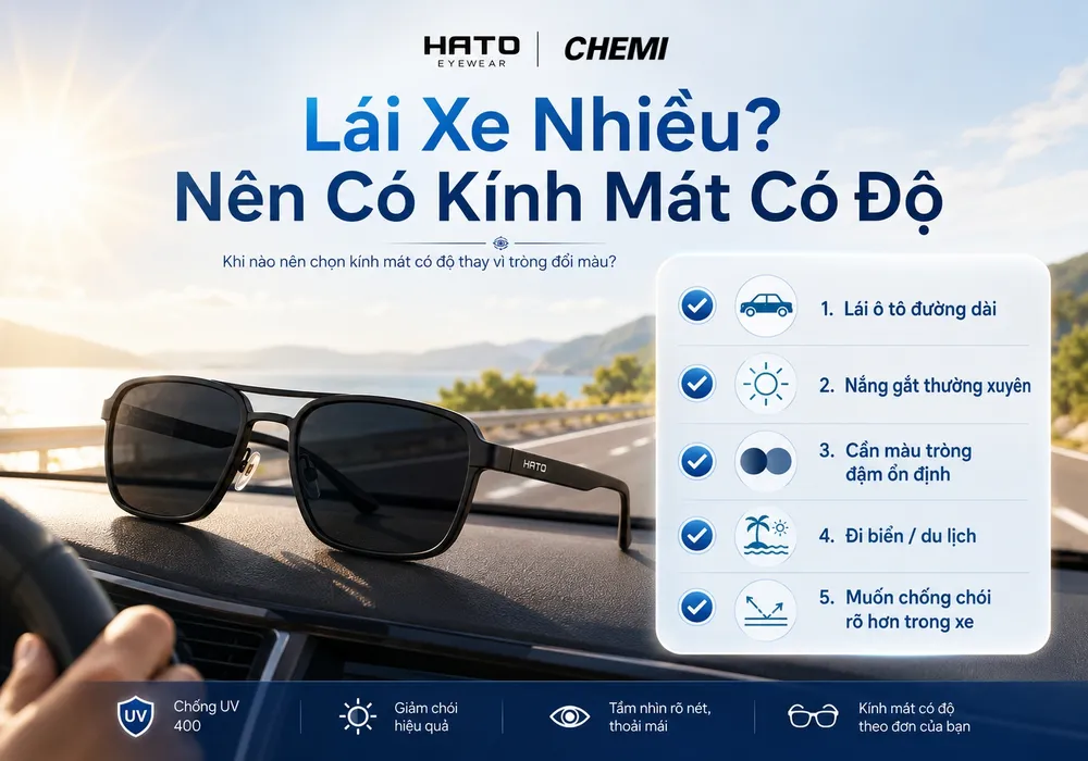 Ảnh minh họa kính mát có độ dành cho người thường xuyên lái xe, đi nắng gắt và cần màu tròng đậm ổn định