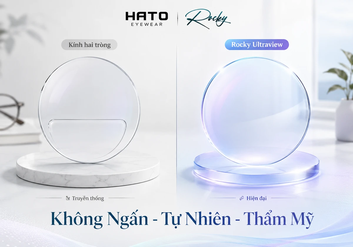 So sánh kính hai tròng truyền thống và kính đa tròng Rocky Ultraview không ngấn tròng tại Hato Eyewear