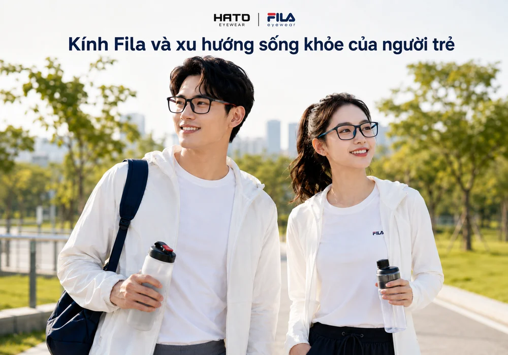 Ảnh minh họa kính Fila thể thao tại Hato Eyewear, phù hợp cho bài viết về xu hướng sống khỏe của người trẻ, phong cách lifestyle năng động, trẻ trung và hiện đại.