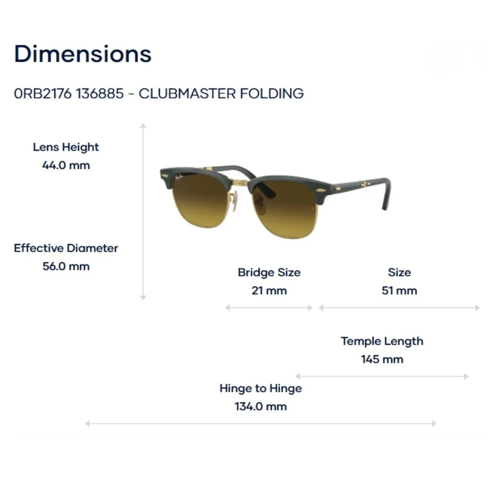 Ray-Ban Clubmaster Folding 0RB2176 Kính Mát Gấp Gọn - Tem Chính Hãng Luxottica