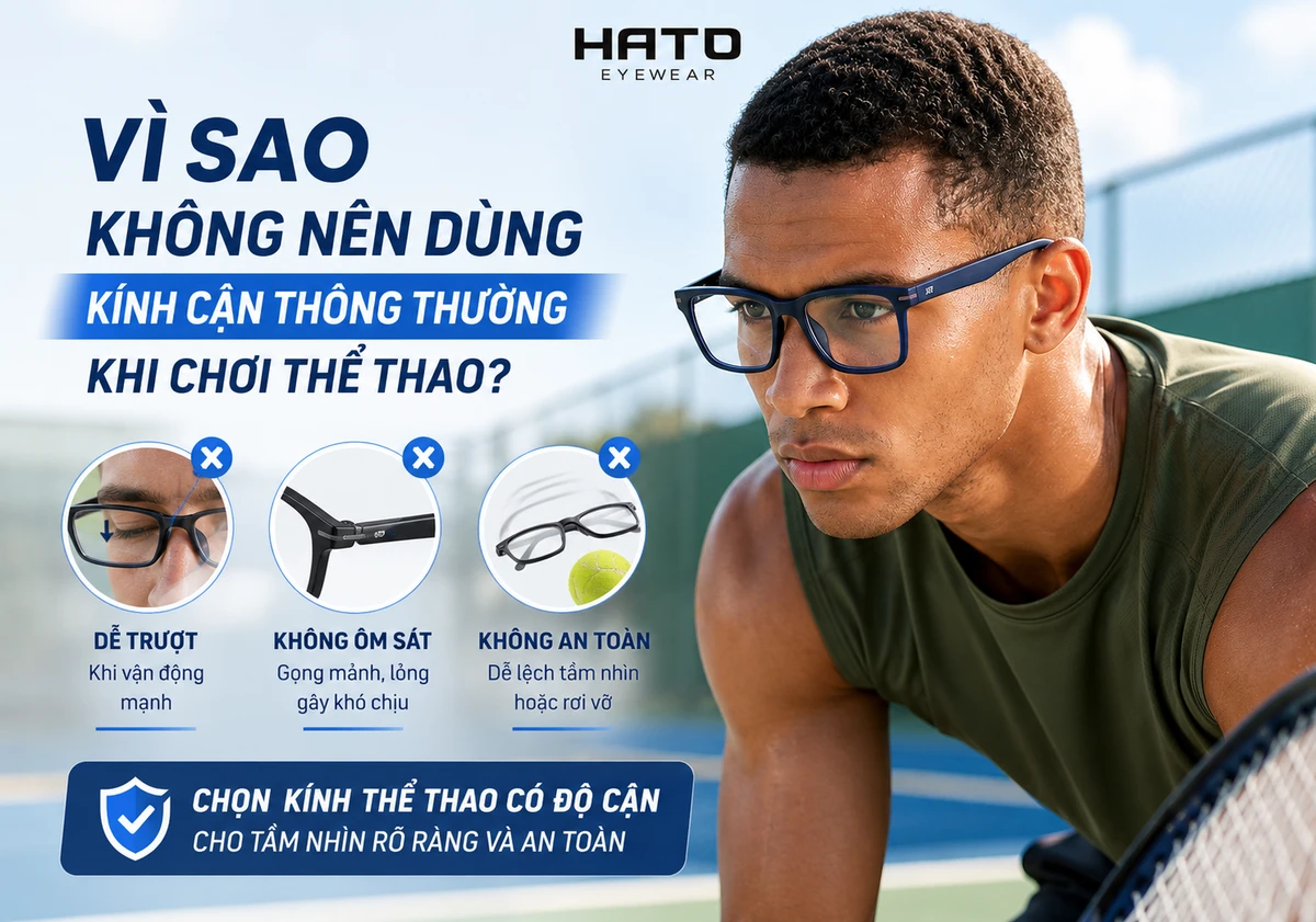 Người chơi thể thao đeo kính thể thao có độ cận, minh họa lý do không nên dùng kính cận thông thường khi vận động.