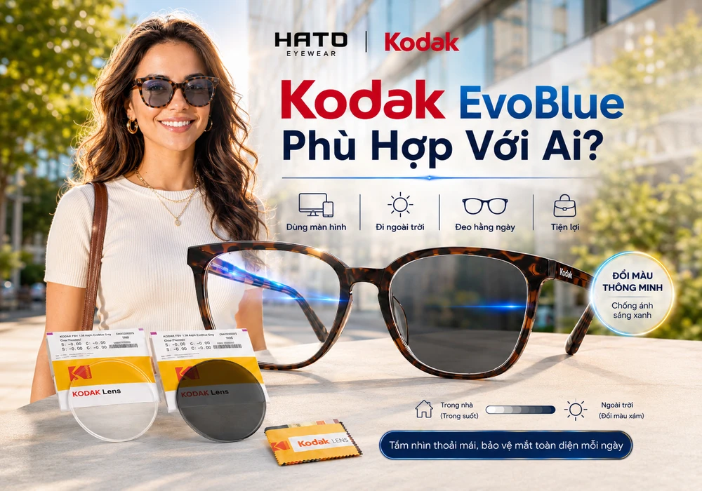 Kodak EvoBlue đổi màu chống ánh sáng xanh phù hợp với ai, tròng trong nhà trong suốt và ra ngoài trời đổi màu xám