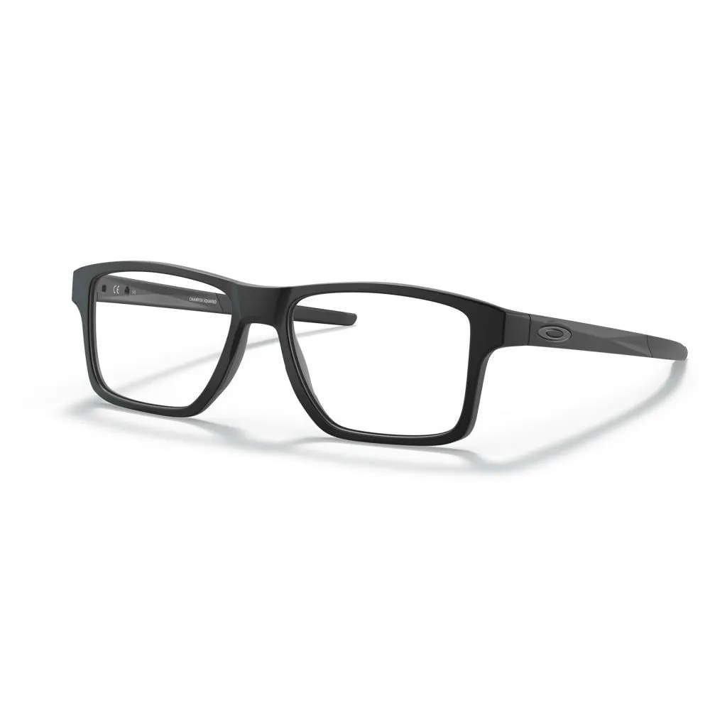 Gọng kính Oakley Chamfer Squared 0OX8143 màu đen xám, thiết kế thể thao hiện đại, phù hợp lắp tròng có độ cho người vận động và sử dụng hằng ngày.