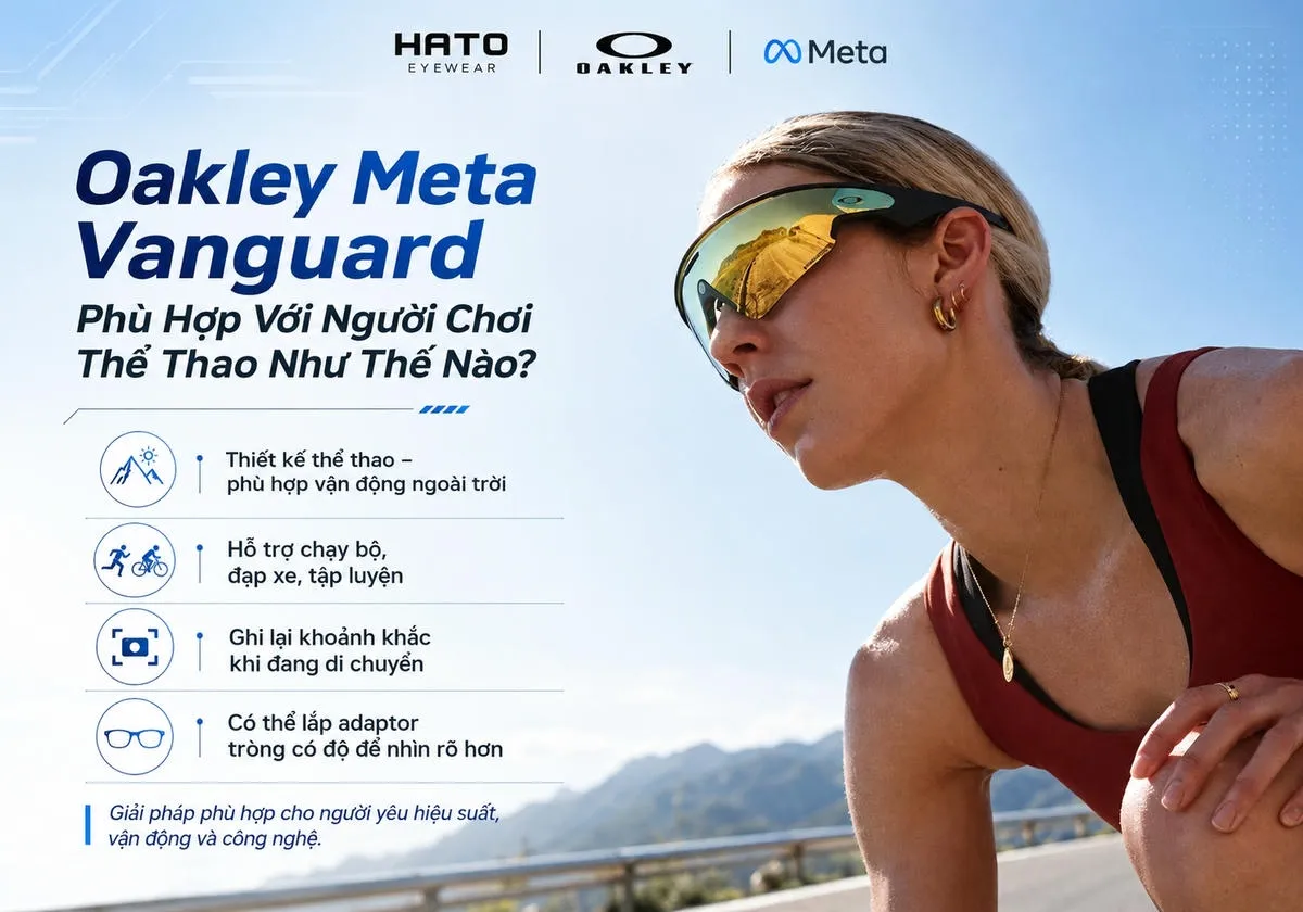 Oakley Meta Vanguard phù hợp cho người chơi thể thao, chạy bộ, đạp xe và tập luyện ngoài trời, có thể lắp adaptor tròng có độ tại Hato Eyewear.