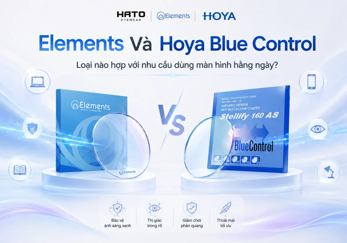 So sánh tròng kính Elements và Hoya Blue Control chống ánh sáng xanh cho người dùng màn hình hằng ngày