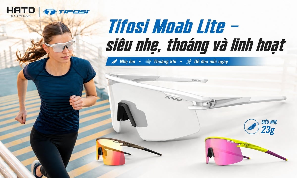 Kính chạy bộ Tifosi Moab Lite siêu nhẹ, thoáng khí, linh hoạt cho runner với thiết kế thể thao gọn gàng.
