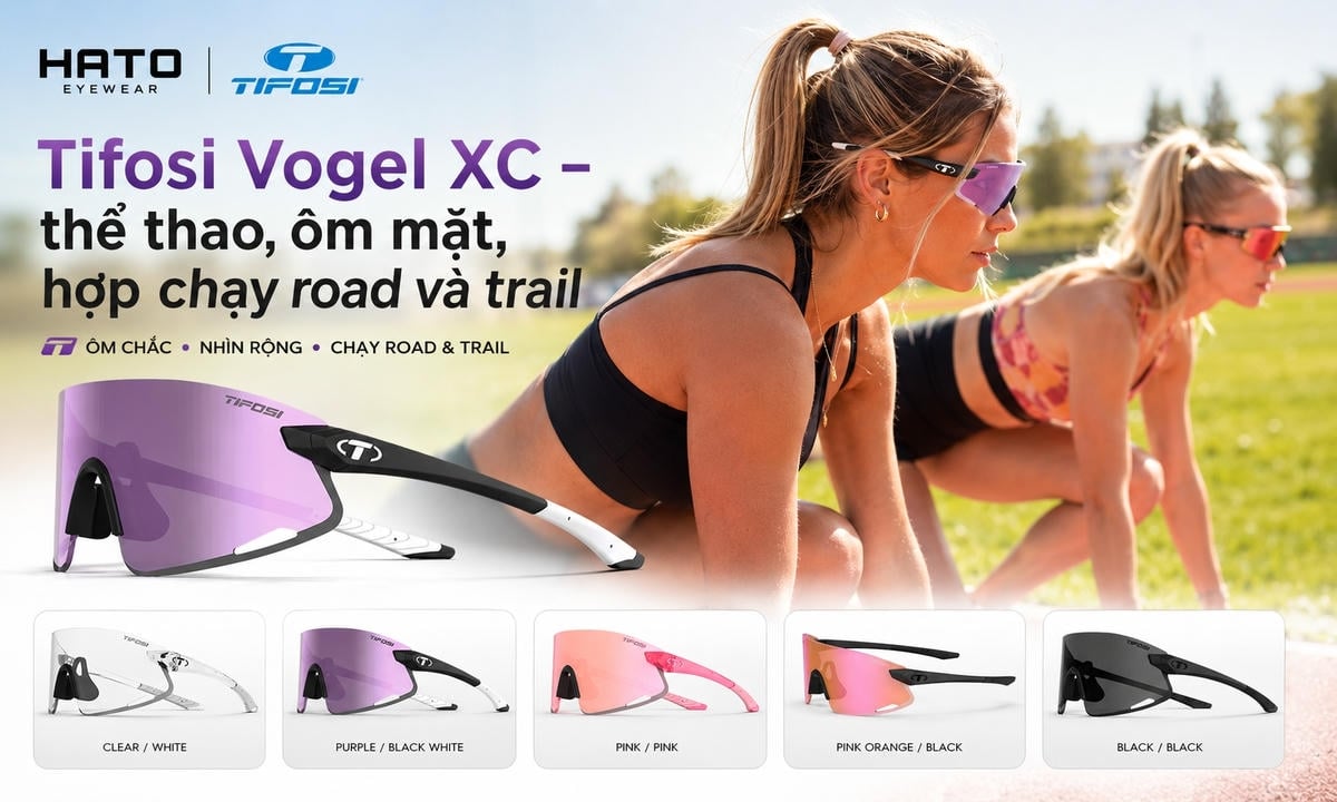 Tifosi Vogel XC là mẫu kính thể thao ôm mặt, phù hợp cho runner chạy road và trail, giúp che chắn gió, bụi và ánh nắng hiệu quả khi vận động ngoài trời.