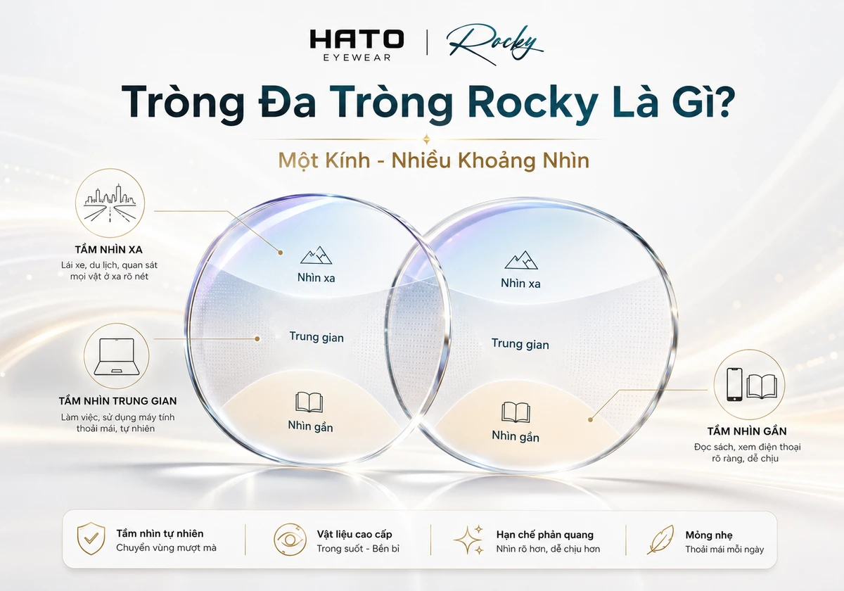 Tròng đa tròng Rocky là gì với minh họa 3 vùng nhìn xa trung gian và nhìn gần