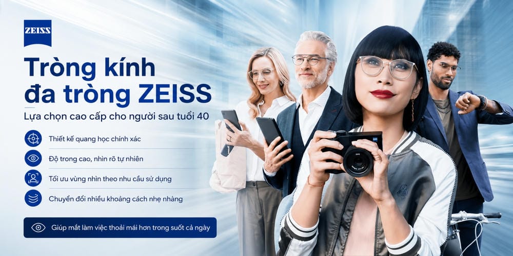 Tròng Kính Đa Tròng ZEISS Chính Hãng: Giải Pháp Nhìn Xa Gần Cho Người Sau 40 Tuổi