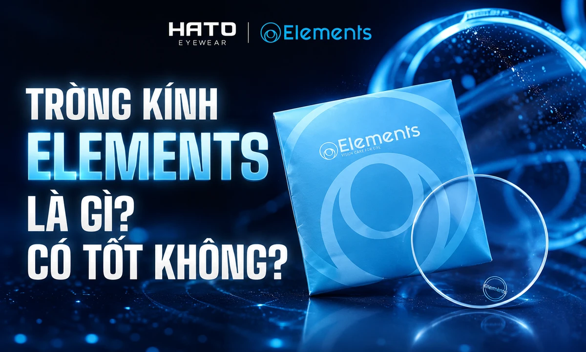 Ảnh đại diện blog Tròng Kính Elements Là Gì? Có Tốt Không, nổi bật hộp sản phẩm và tròng kính Elements trên nền xanh công nghệ.