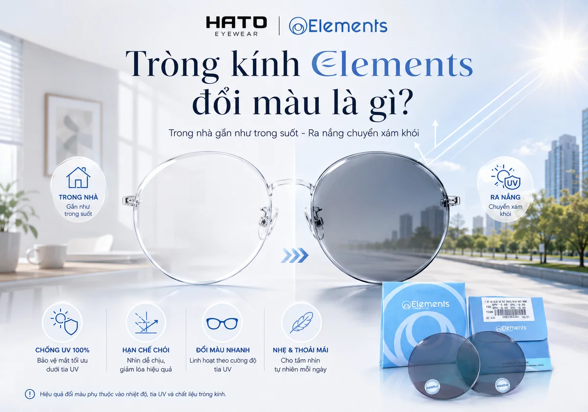 Tròng kính Elements đổi màu Photo Grey chuyển từ trong suốt sang xám khói khi ra nắng