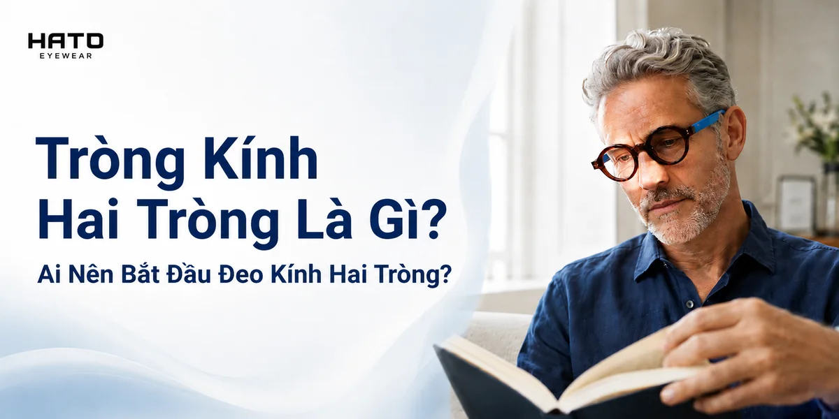Ảnh đại diện blog HATO Eyewear chủ đề tròng kính hai tròng là gì, phù hợp cho người bắt đầu có nhu cầu nhìn xa và nhìn gần trong cùng một cặp kính.