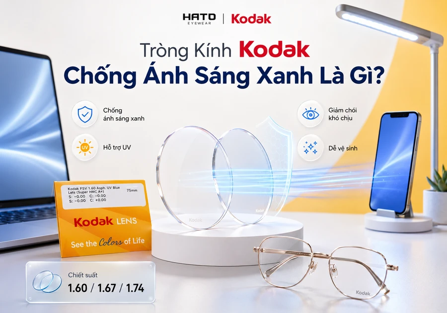 Tròng kính Kodak chống ánh sáng xanh với hiệu ứng lọc ánh sáng xanh từ laptop, điện thoại và đèn LED