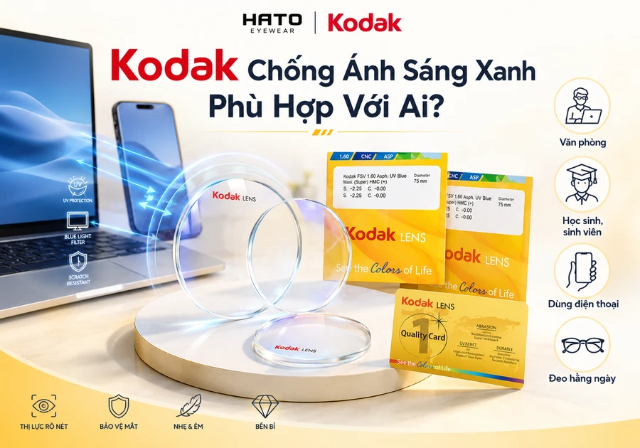 Tròng kính Kodak chống ánh sáng xanh phù hợp với dân văn phòng, học sinh sinh viên, người dùng điện thoại và người đeo kính hằng ngày