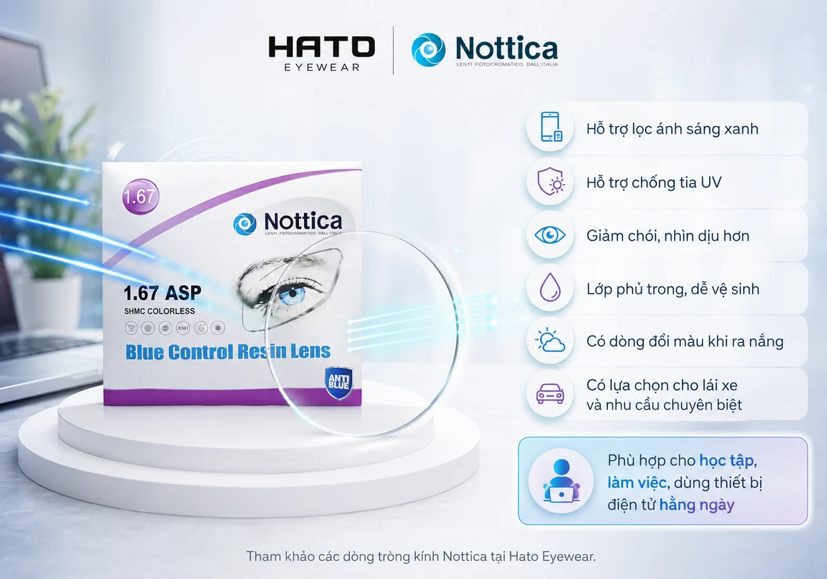 Tròng kính Nottica chống ánh sáng xanh Blue Control tại Hato Eyewear