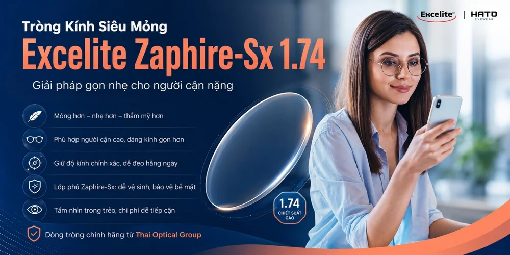 Tròng Kính Siêu Mỏng Excelite Zaphire-Sx 1.74 Có Tốt Không? Giải Pháp Cho Người Cận Nặng