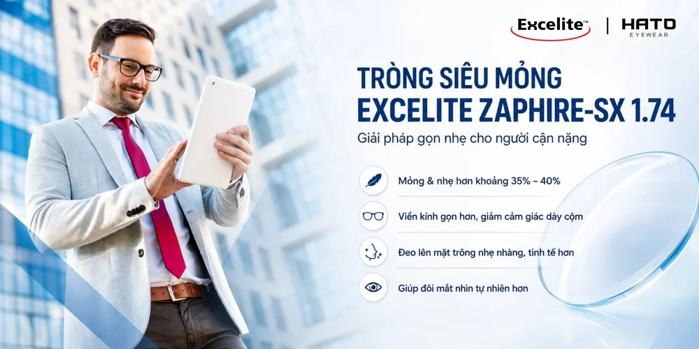 Tròng Kính Siêu Mỏng Excelite Zaphire-Sx 1.74 Có Tốt Không? Giải Pháp Cho Người Cận Nặng