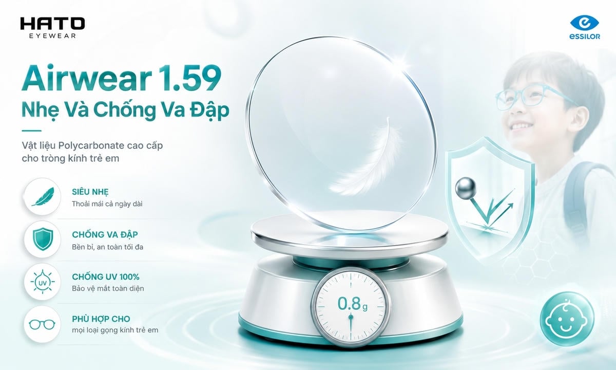 Tròng kính trẻ em Airwear 1.59 Polycarbonate nhẹ, chống va đập và hỗ trợ bảo vệ mắt tại HATO