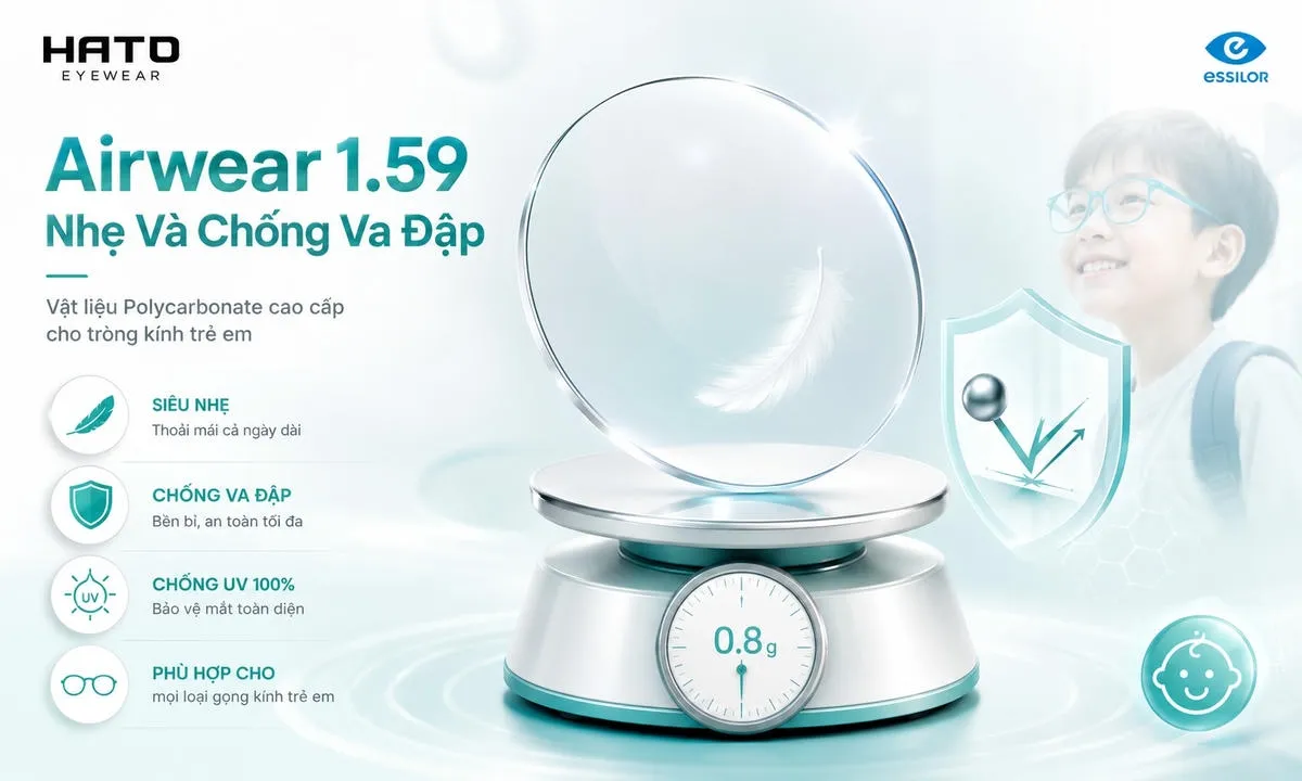 Tròng kính trẻ em Airwear 1.59 Polycarbonate nhẹ, chống va đập và hỗ trợ bảo vệ mắt tại HATO