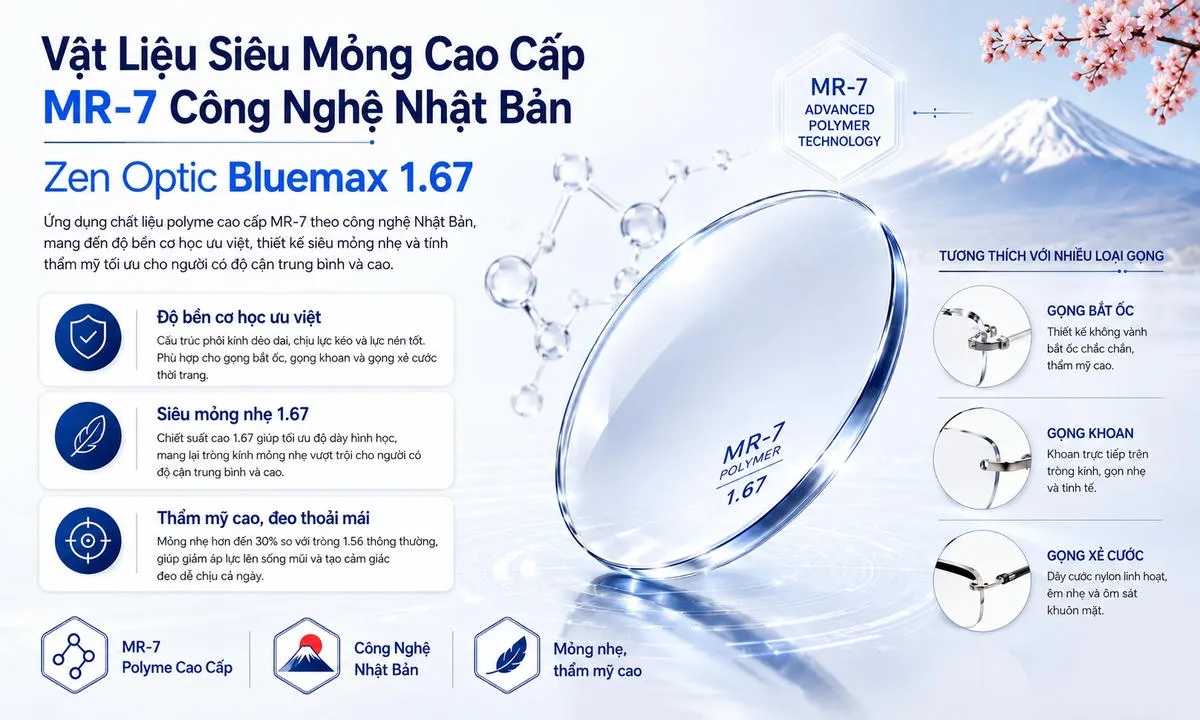Tròng Kính Đổi Màu Zen Optic Ultraphoto Bluemax 1.67