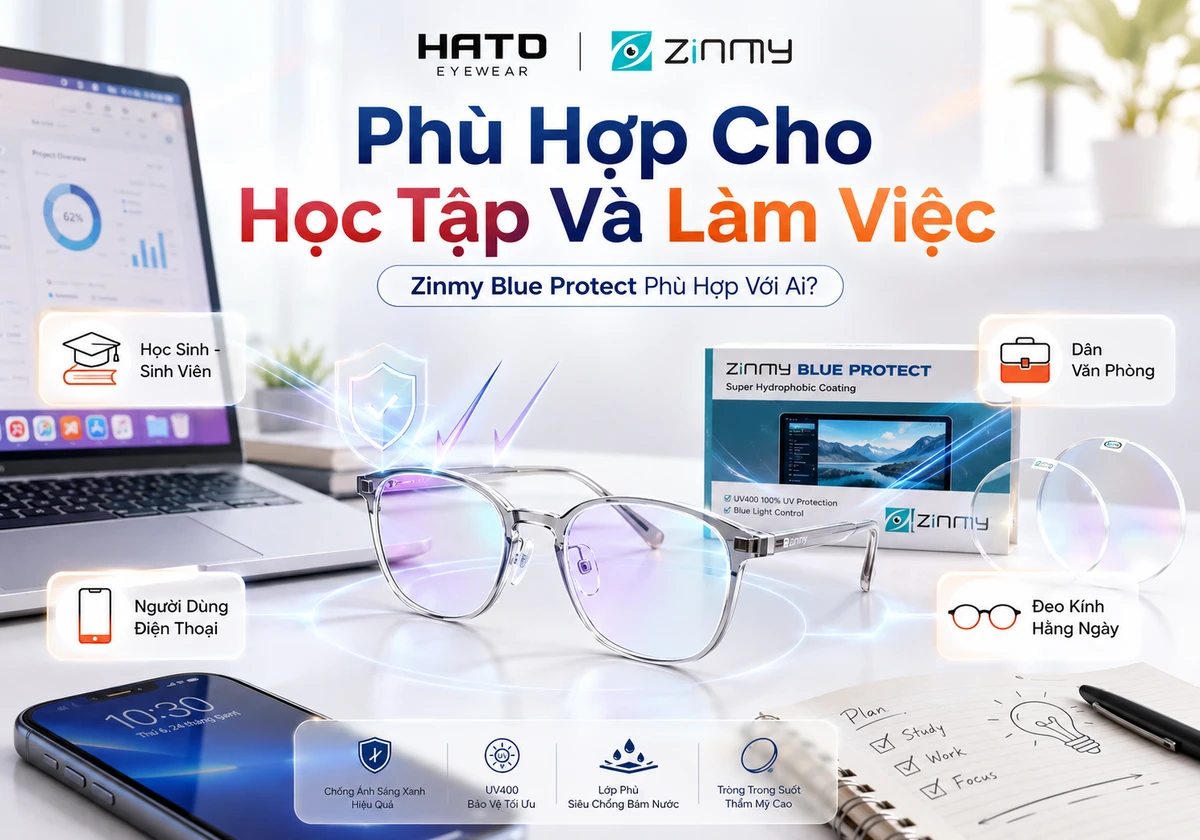 Zinmy Blue Protect phù hợp với ai? Tròng kính chống ánh sáng xanh cho học sinh, dân văn phòng, người dùng điện thoại và đeo kính hằng ngày.