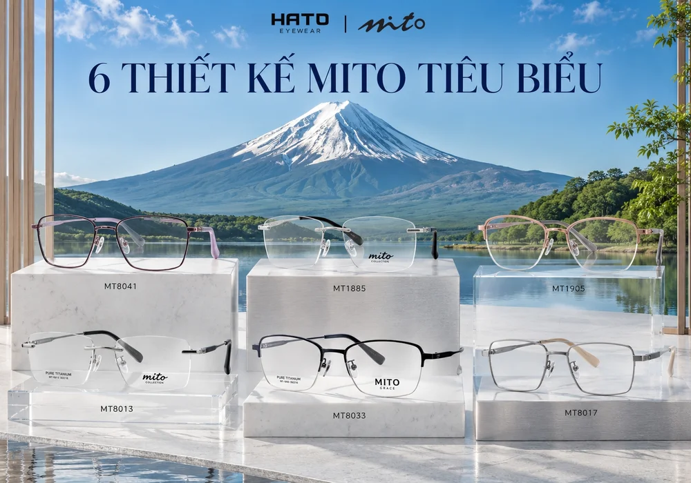 Khám phá 6 thiết kế gọng kính MITO tiêu biểu gồm MT8041, MT1885, MT1905, MT8013, MT8033 và MT8017 trong không gian trưng bày lấy cảm hứng từ Nhật Bản.