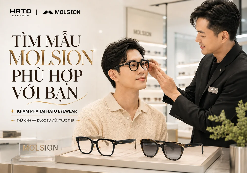 Người mẫu châu Á đeo kính Molsion trong chiến dịch thời trang hiện đại, thể hiện phong cách trẻ trung và sức hút mới của kính mắt Molsion tại châu Á.