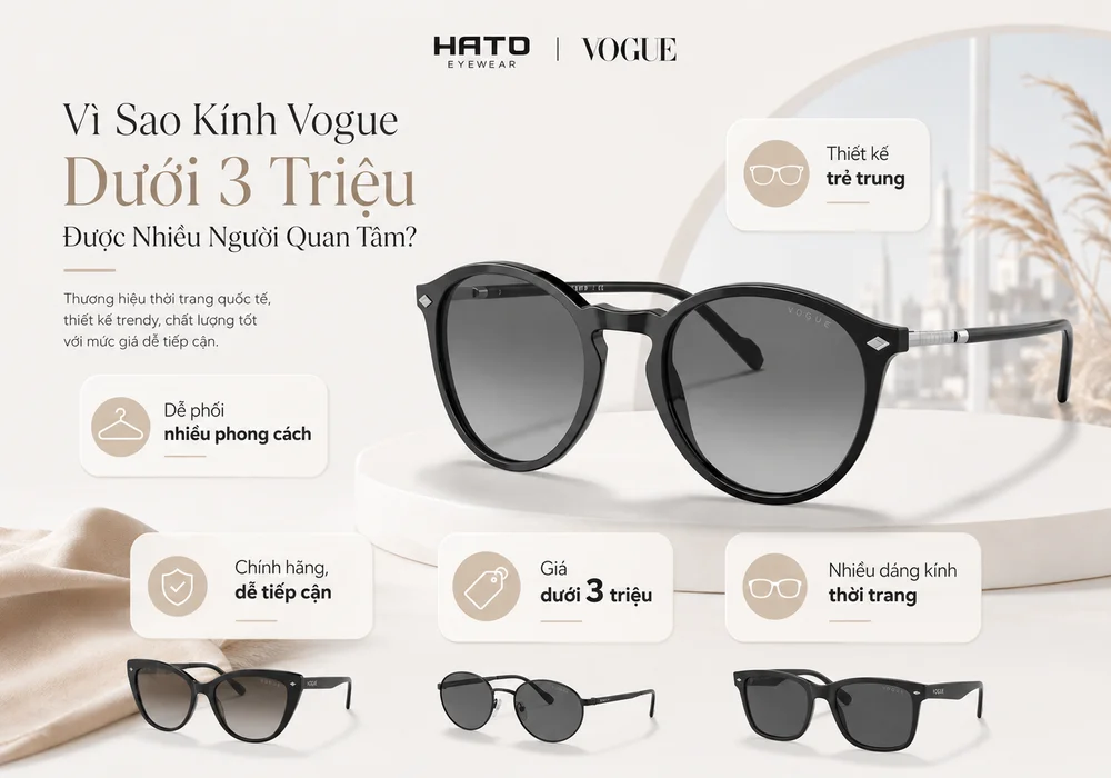 Ảnh minh họa kính Vogue dưới 3 triệu với thiết kế trẻ trung, dễ phối nhiều phong cách, chính hãng và phù hợp nhiều dáng khuôn mặt tại Hato Eyewear.