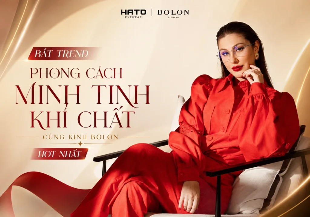 Ảnh đại diện blog “Bắt Trend Phong Cách Minh Tinh Khí Chất Cùng Những Mẫu Kính Bolon Hot Nhất” khắc họa người mẫu nữ đeo kính Bolon với thần thái sang trọng, hiện đại và cuốn hút. Hình ảnh làm nổi bật phong cách thời trang cao cấp, vẻ đẹp minh tinh khí chất và xu hướng mix & match kính Bolon trong phong cách sống hiện đại.