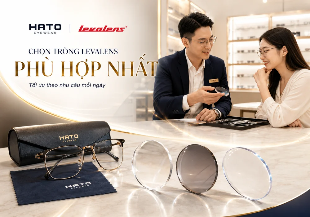 Chuyên viên Hato Eyewear tư vấn lựa chọn tròng kính Levalens trong suốt, đổi màu và siêu mỏng phù hợp với nhu cầu sử dụng.