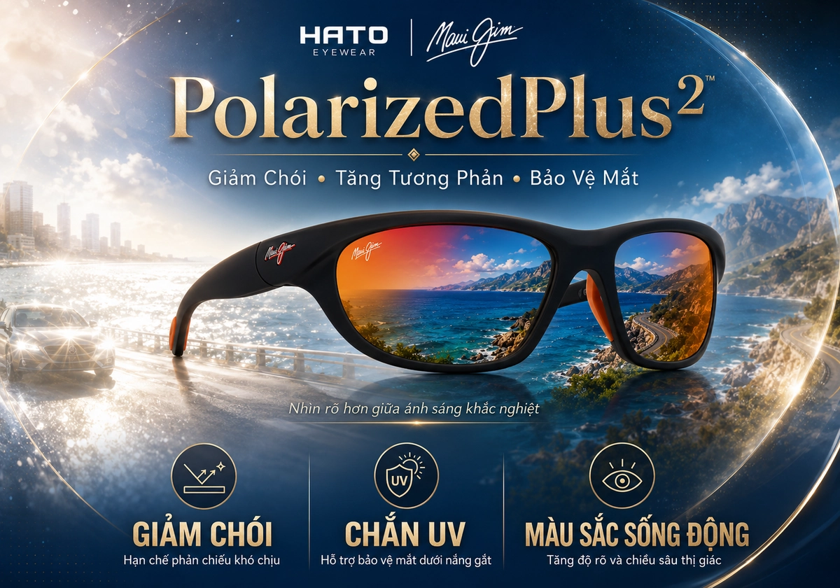 Công nghệ PolarizedPlus2 trên kính Maui Jim giúp giảm chói, tăng tương phản, hỗ trợ chống tia UV và cải thiện độ rõ màu sắc.